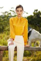 Sun-Kissed Gold Satin Blouse